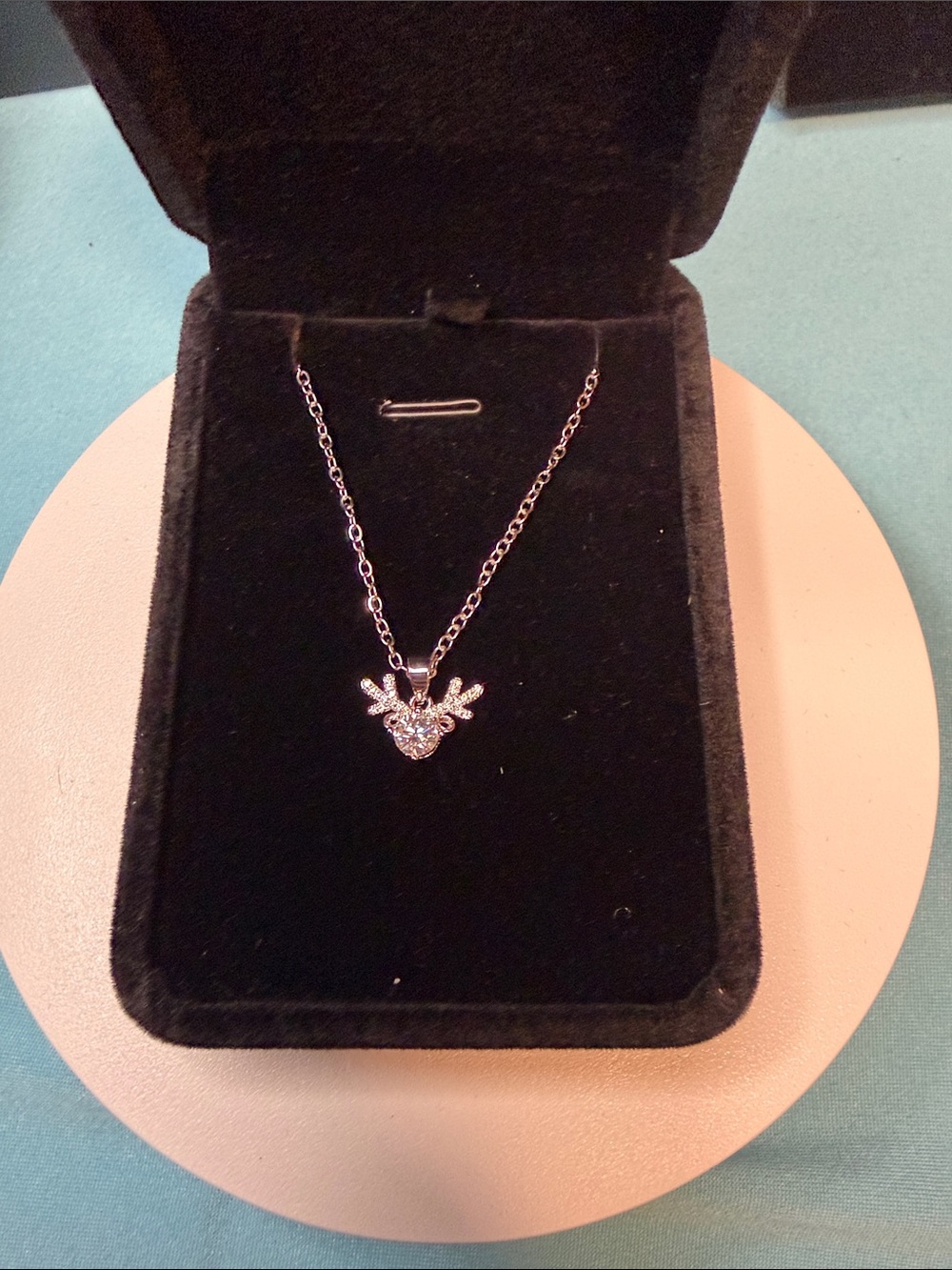 Silver Moissanite Reindeer Pendant Necklace -